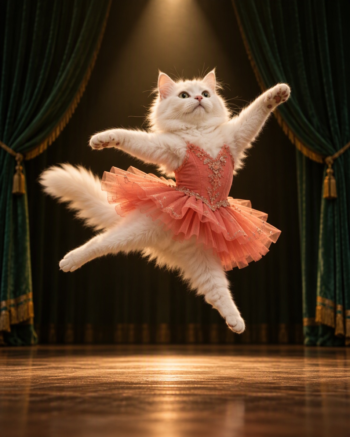 The same style of cat rendered mid-leap in a ballet routine